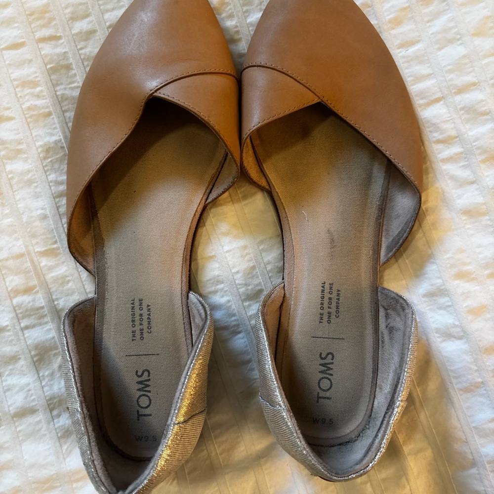 TOMS Tan D'Orsay Flats with Metallic Silver Heel